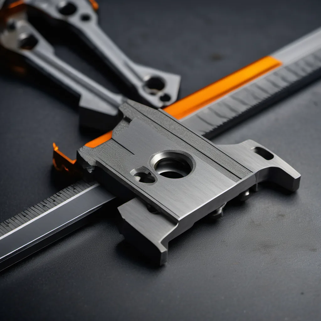 Präzisionsgefrästes Aluminiumteil mit sichtbaren Werkzeugbahnen neben einem digitalen Messschieber